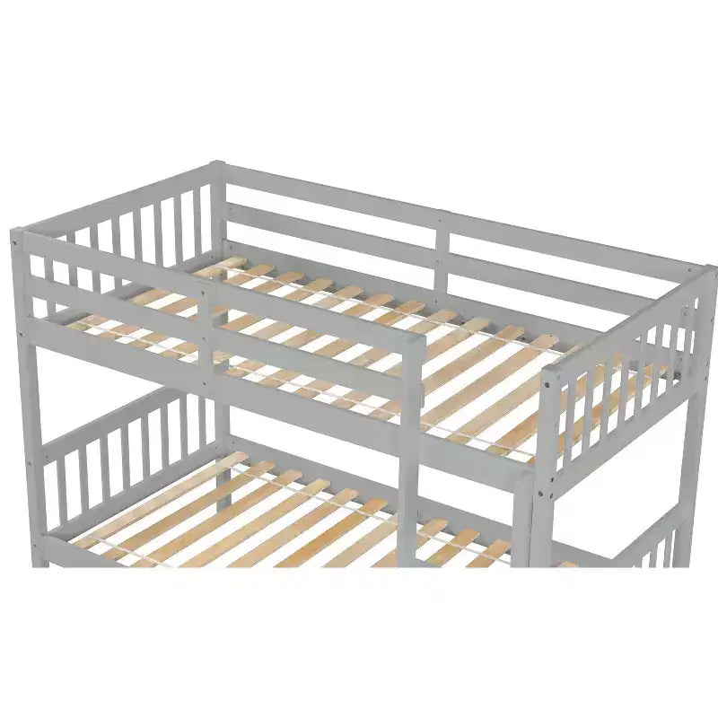 Bellemave Lit superposé jumeau sur jumeau avec lit gigogne, en bois d'hévéa massif, convertible en deux lits jumeaux, échelle et barrières de sécurité, design peu encombrant