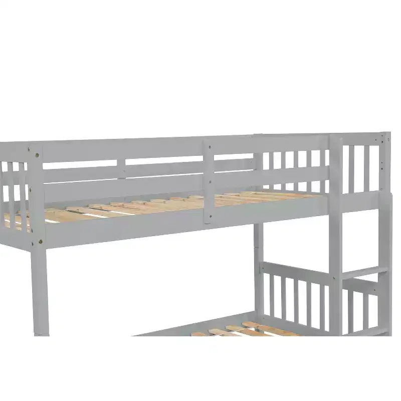 Bellemave Lit superposé jumeau sur jumeau avec lit gigogne, en bois d'hévéa massif, convertible en deux lits jumeaux, échelle et barrières de sécurité, design peu encombrant