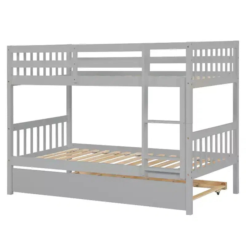 Bellemave Lit superposé jumeau sur jumeau avec lit gigogne, en bois d'hévéa massif, convertible en deux lits jumeaux, échelle et barrières de sécurité, design peu encombrant