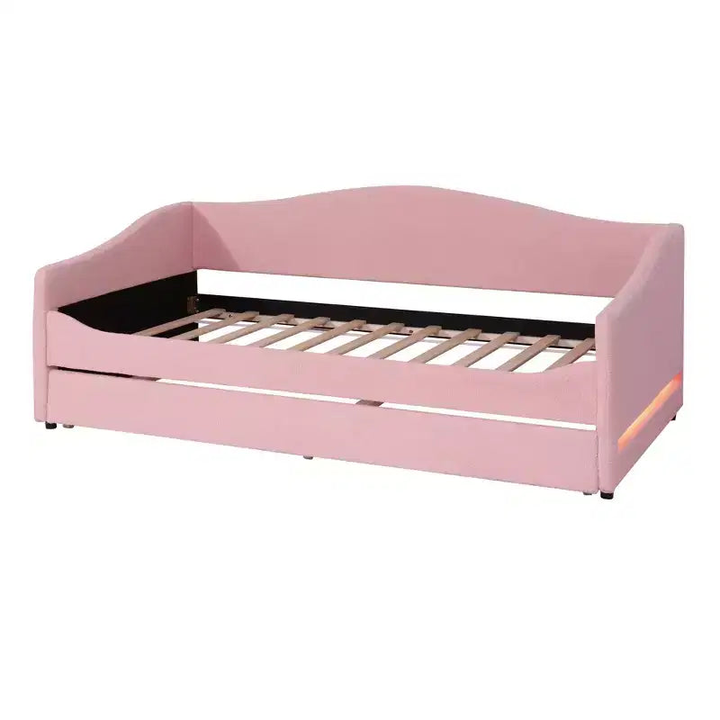 Lit de repos capitonné en polaire pelucheuse Luxystar, taille double, avec lumière LED et lit gigogne