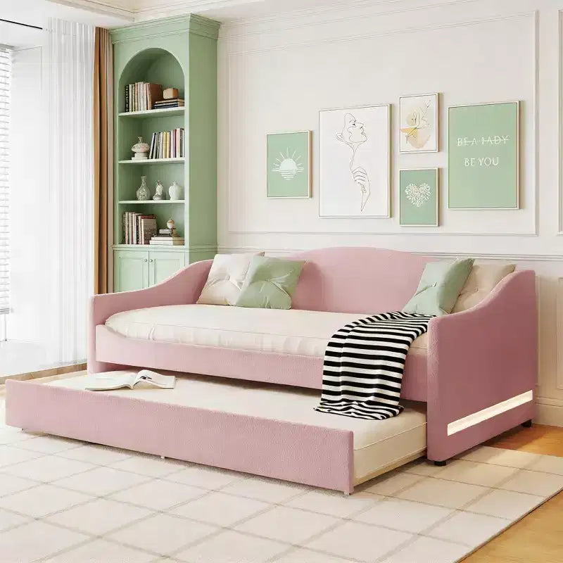 Lit de repos capitonné en polaire pelucheuse Luxystar, taille double, avec lumière LED et lit gigogne