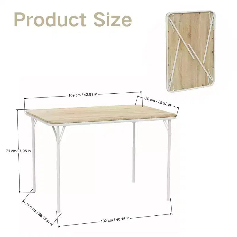 Table pliante FurnitureR de 42,9 po avec plateau en bois MDF et pieds métalliques robustes, bureau pliable peu encombrant pour les repas, l'étude, les petits appartements et l'extérieur