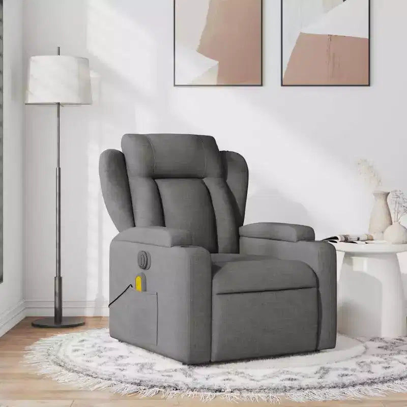 vidaXL Fauteuil inclinable de massage en tissu gris foncé