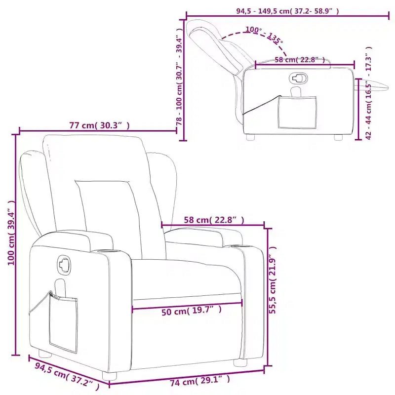 vidaXL Fauteuil inclinable de massage en tissu gris foncé