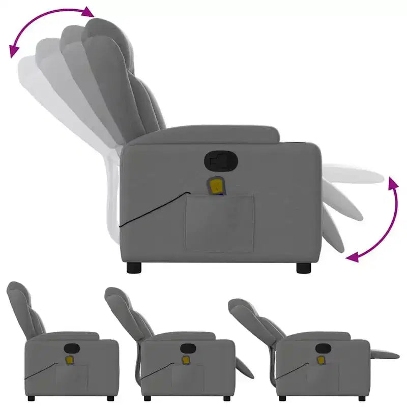 vidaXL Fauteuil inclinable de massage en tissu gris foncé