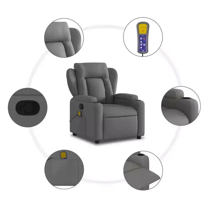vidaXL Fauteuil inclinable de massage en tissu gris foncé