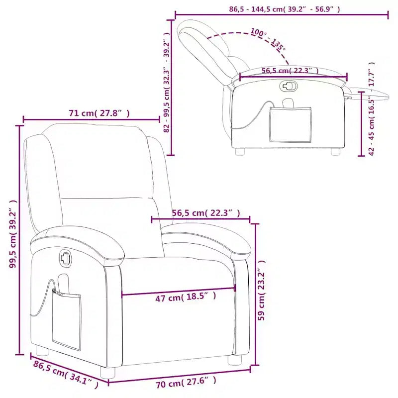 vidaXL Fauteuil inclinable de massage Chaise de cinéma maison Wingback en velours