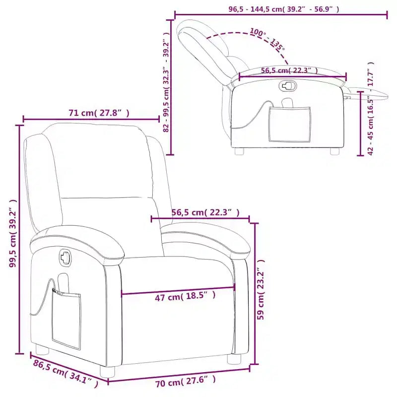 vidaXL Fauteuil inclinable de massage Chaise de cinéma maison Wingback en velours
