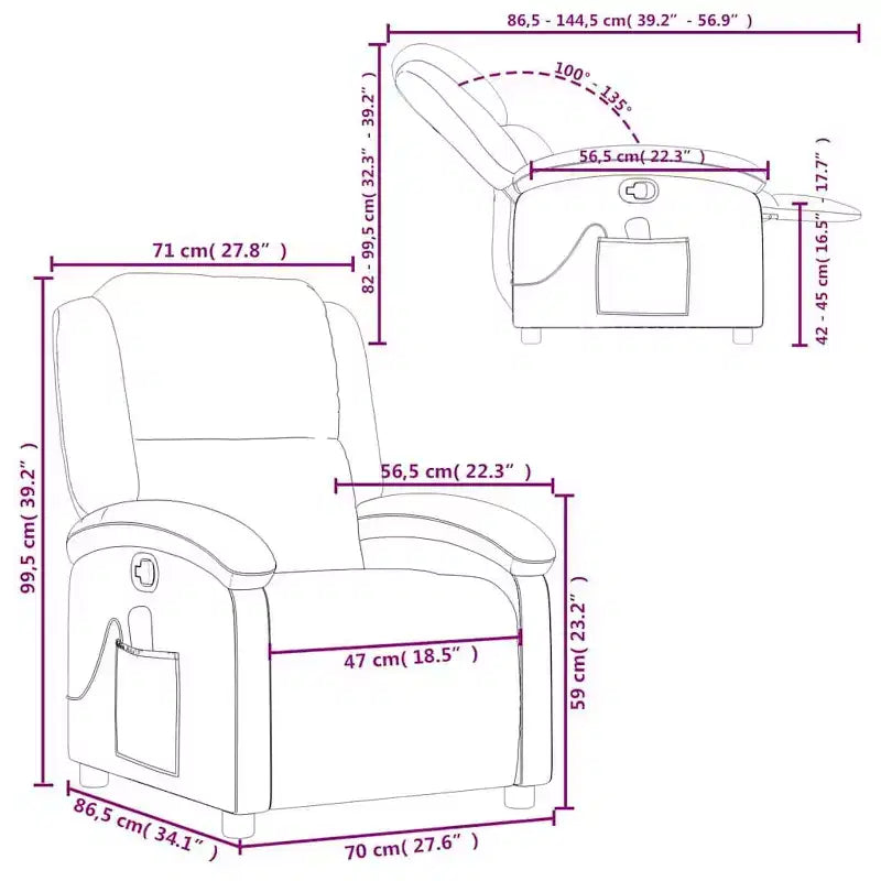 vidaXL Fauteuil inclinable de massage Chaise de cinéma maison Wingback en velours