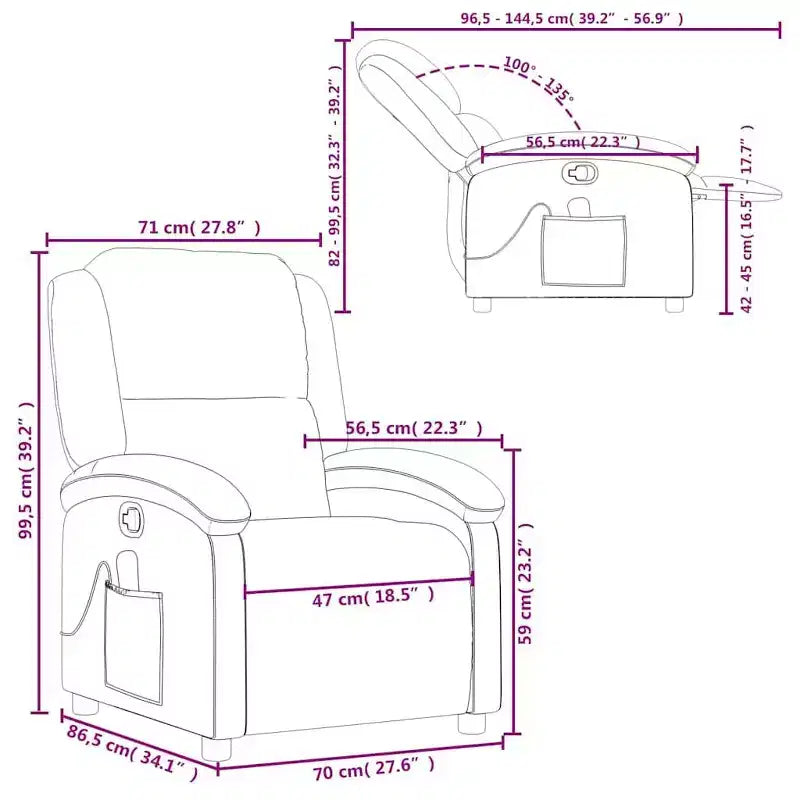 vidaXL Fauteuil inclinable de massage Chaise de cinéma maison Wingback en velours