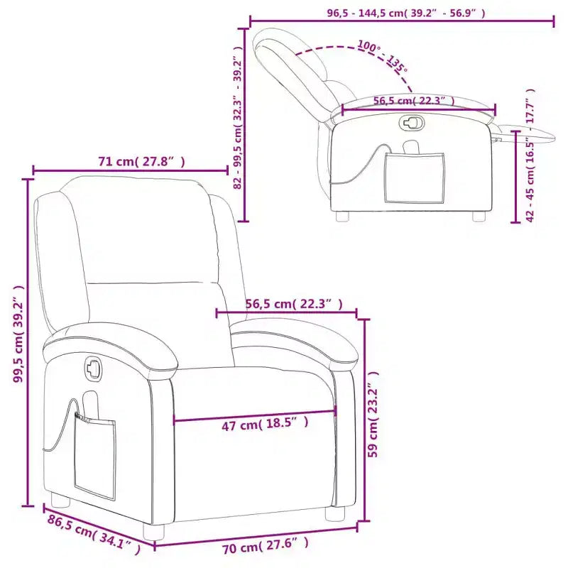 vidaXL Fauteuil inclinable de massage Chaise de cinéma maison Wingback en velours