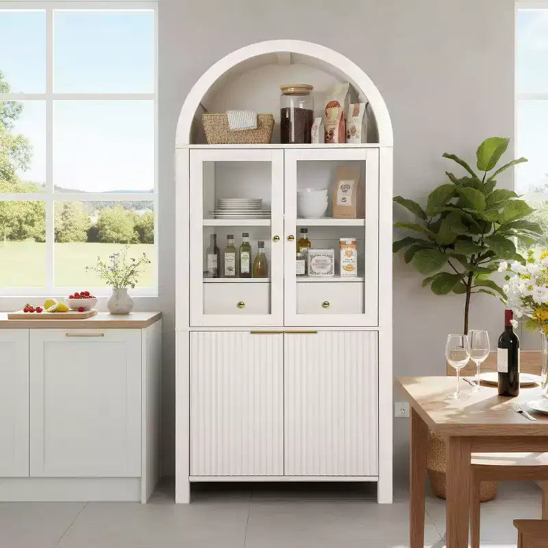 Armoire de cuisine haute de 180 cm avec portes vitrées, meuble de rangement autonome pour cuisine, salle à manger ou salon-Panipeachy