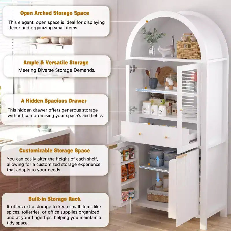Armoire de cuisine haute de 180 cm avec portes vitrées, meuble de rangement autonome pour cuisine, salle à manger ou salon-Panipeachy