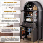 Armoire de cuisine haute de 180 cm avec portes vitrées, meuble de rangement autonome pour cuisine, salle à manger ou salon-Panipeachy