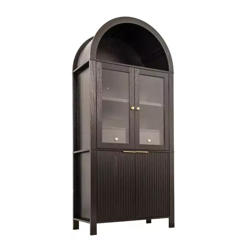 Armoire de cuisine haute de 180 cm avec portes vitrées, meuble de rangement autonome pour cuisine, salle à manger ou salon-Panipeachy