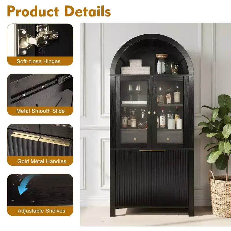 Armoire de cuisine haute de 180 cm avec portes vitrées, meuble de rangement autonome pour cuisine, salle à manger ou salon-Panipeachy