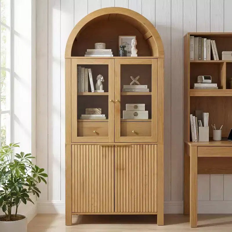Armoire de cuisine haute de 180 cm avec portes vitrées, meuble de rangement autonome pour cuisine, salle à manger ou salon-Panipeachy