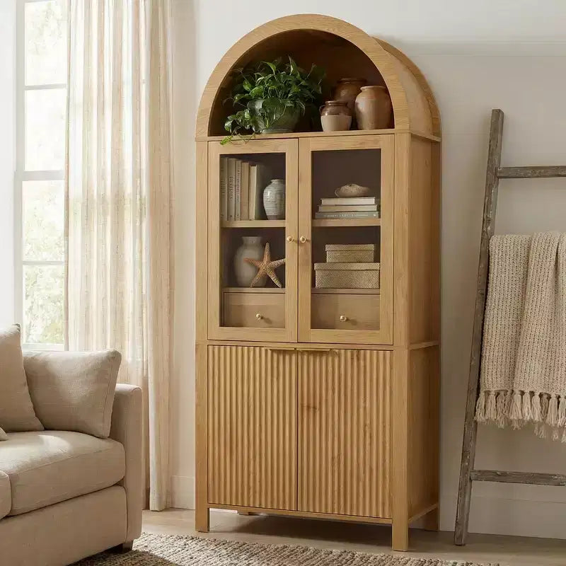 Armoire de cuisine haute de 180 cm avec portes vitrées, meuble de rangement autonome pour cuisine, salle à manger ou salon-Panipeachy