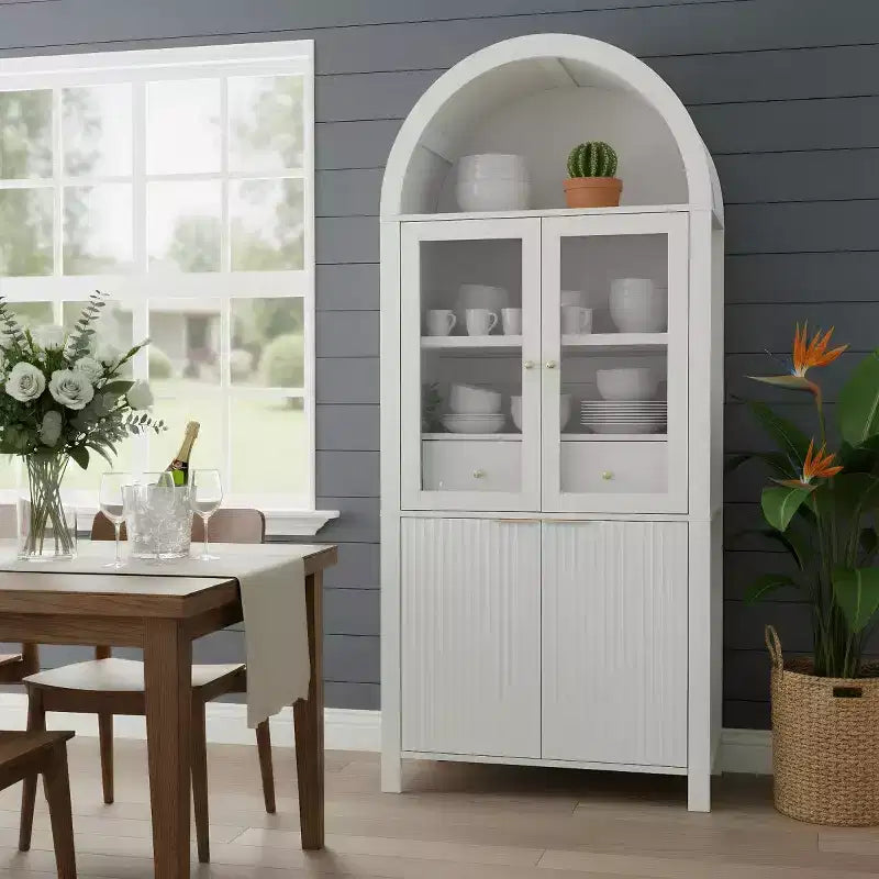Armoire de cuisine haute de 180 cm avec portes vitrées, meuble de rangement autonome pour cuisine, salle à manger ou salon-Panipeachy