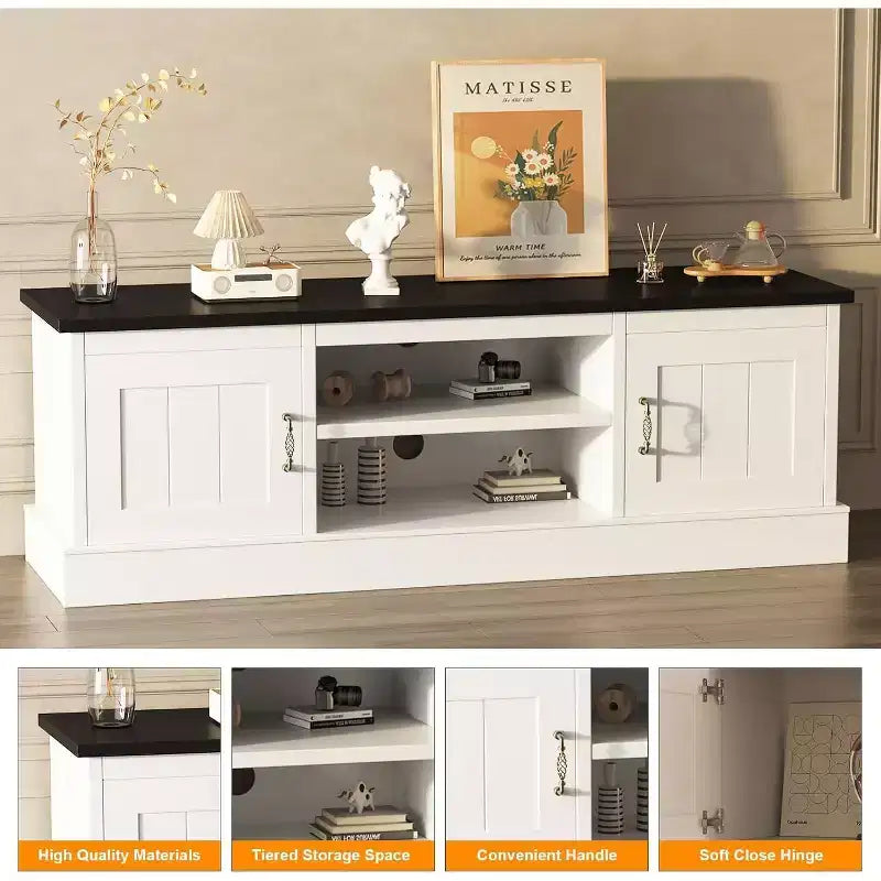 Meuble TV de style rustique pour téléviseurs de 65 pouces – Centre de divertissement avec placards de rangement – Grand espace de rangement organisé, pour salon et bureau