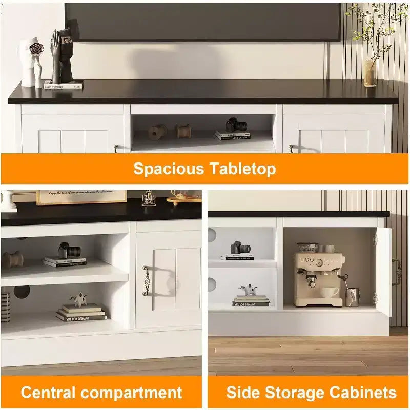 Meuble TV de style rustique pour téléviseurs de 65 pouces – Centre de divertissement avec placards de rangement – Grand espace de rangement organisé, pour salon et bureau
