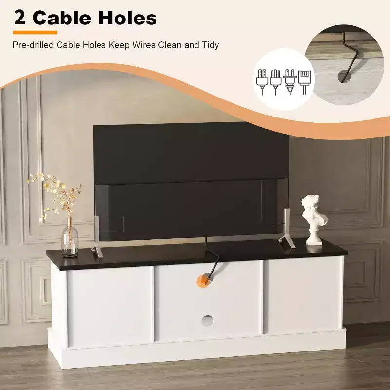 Meuble TV de style rustique pour téléviseurs de 65 pouces – Centre de divertissement avec placards de rangement – Grand espace de rangement organisé, pour salon et bureau