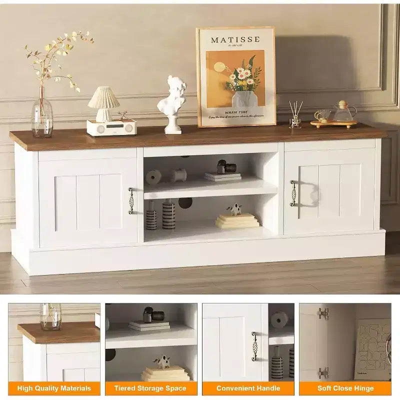 Meuble TV de style rustique pour téléviseurs de 65 pouces – Centre de divertissement avec placards de rangement – Grand espace de rangement organisé, pour salon et bureau