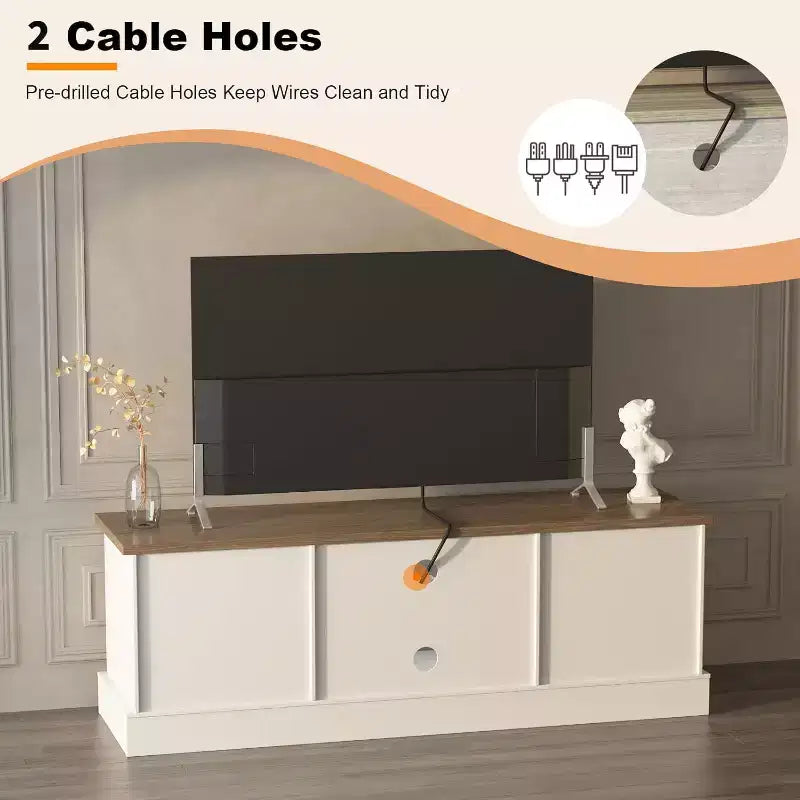 Meuble TV de style rustique pour téléviseurs de 65 pouces – Centre de divertissement avec placards de rangement – Grand espace de rangement organisé, pour salon et bureau