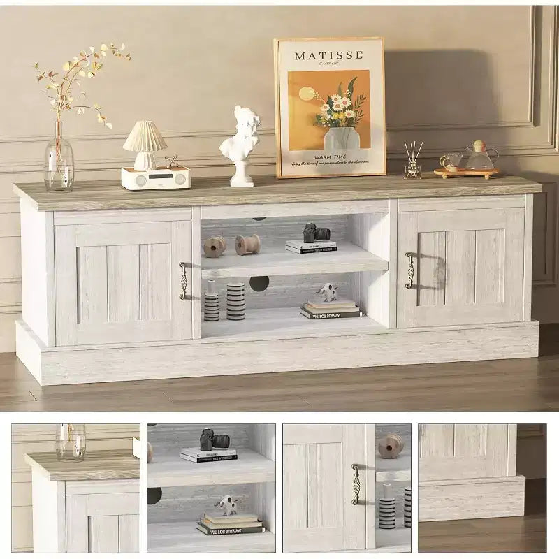 Meuble TV de style rustique pour téléviseurs de 65 pouces – Centre de divertissement avec placards de rangement – Grand espace de rangement organisé, pour salon et bureau