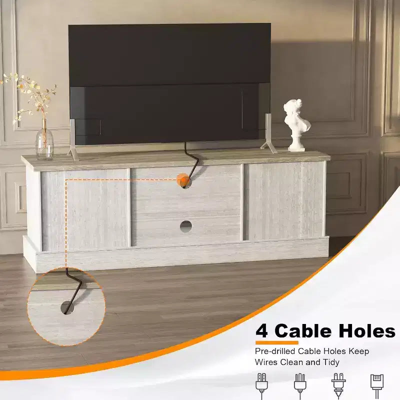 Meuble TV de style rustique pour téléviseurs de 65 pouces – Centre de divertissement avec placards de rangement – Grand espace de rangement organisé, pour salon et bureau