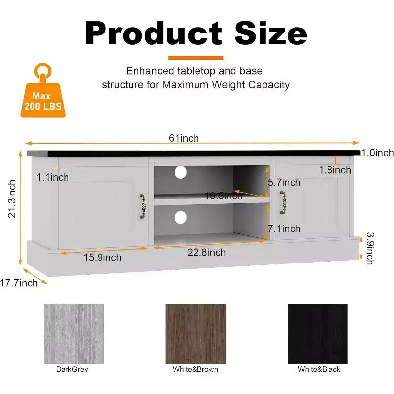 Meuble TV de style rustique pour téléviseurs de 65 pouces – Centre de divertissement avec placards de rangement – Grand espace de rangement organisé, pour salon et bureau