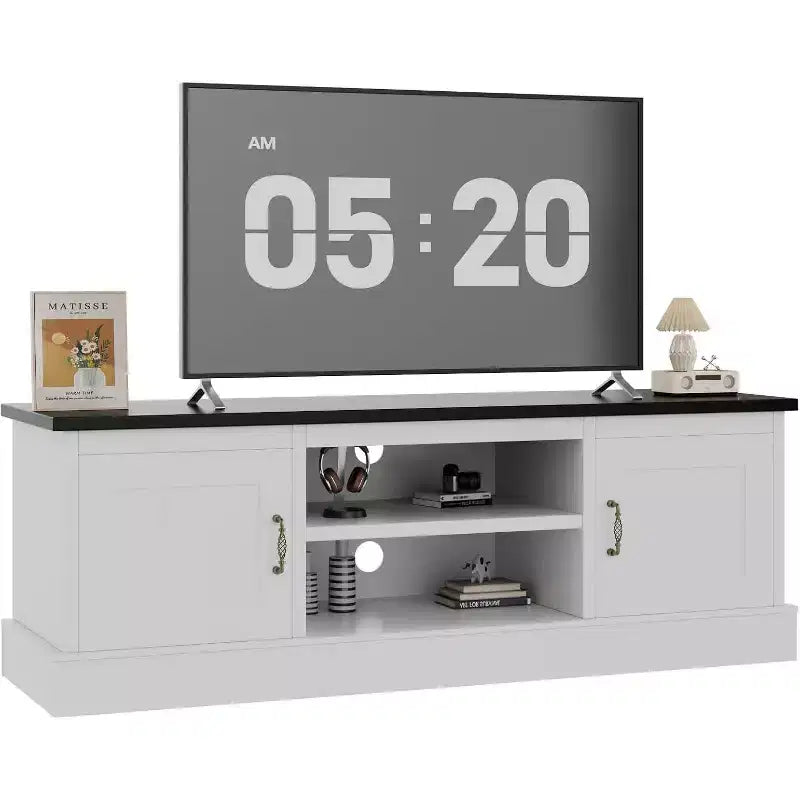 Meuble TV de style rustique pour téléviseurs de 65 pouces – Centre de divertissement avec placards de rangement – Grand espace de rangement organisé, pour salon et bureau