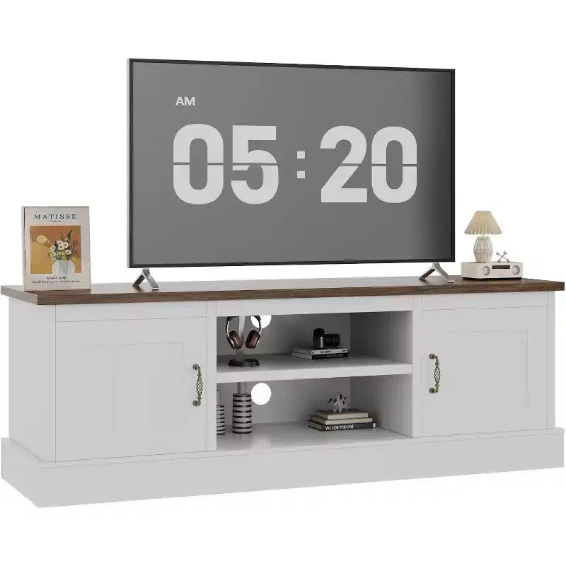 Meuble TV de style rustique pour téléviseurs de 65 pouces – Centre de divertissement avec placards de rangement – Grand espace de rangement organisé, pour salon et bureau