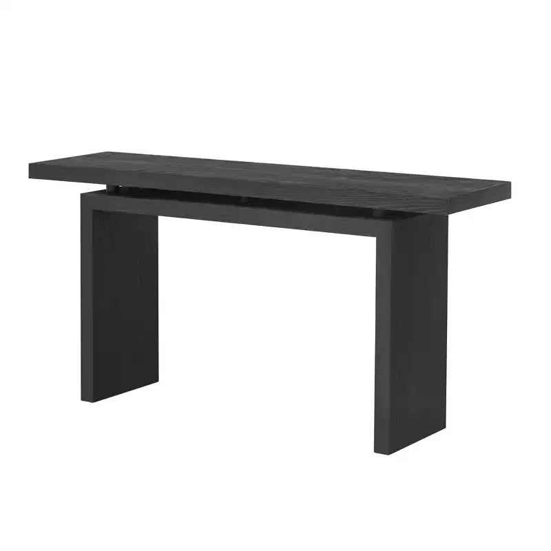 La console en placage de frêne, au design unique, présente un style moderne et minimaliste ainsi qu'un plateau astucieusement conçu, adapté