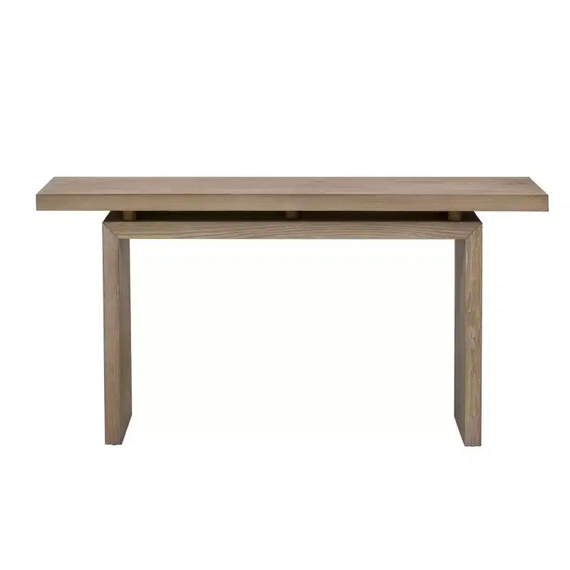 La console en placage de frêne, au design unique, présente un style moderne et minimaliste ainsi qu'un plateau astucieusement conçu, adapté