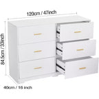 Commode de chambre, commode moderne à 6 tiroirs pour chambre à coucher, grand buffet de rangement en bois avec poignée en métal pour entrée, couloir