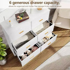 Commode de chambre, commode moderne à 6 tiroirs pour chambre à coucher, grand buffet de rangement en bois avec poignée en métal pour entrée, couloir