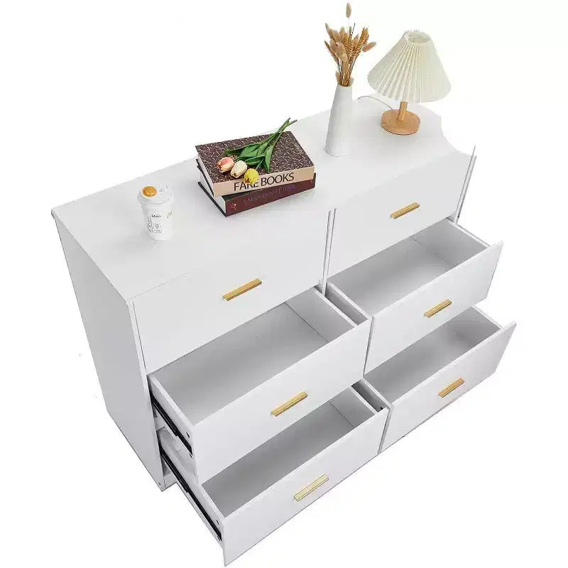 Commode de chambre, commode moderne à 6 tiroirs pour chambre à coucher, grand buffet de rangement en bois avec poignée en métal pour entrée, couloir