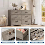 Commode de chambre, commode moderne à 6 tiroirs pour chambre à coucher, grand buffet de rangement en bois avec poignée en métal pour entrée, couloir
