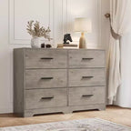 Commode de chambre, commode moderne à 6 tiroirs pour chambre à coucher, grand buffet de rangement en bois avec poignée en métal pour entrée, couloir