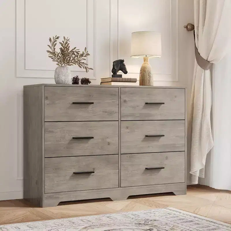 Commode de chambre, commode moderne à 6 tiroirs pour chambre à coucher, grand buffet de rangement en bois avec poignée en métal pour entrée, couloir