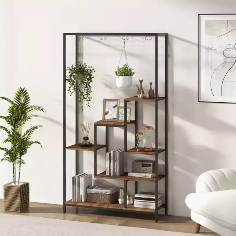 Étagère à plantes haute à 6 niveaux de 180 cm en métal avec 10 crochets de suspension