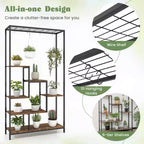 Étagère à plantes haute à 6 niveaux de 180 cm en métal avec 10 crochets de suspension