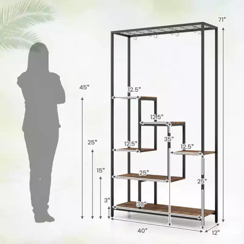 Étagère à plantes haute à 6 niveaux de 180 cm en métal avec 10 crochets de suspension