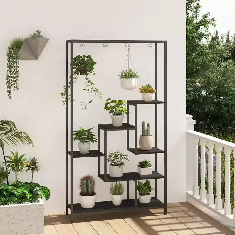 Étagère à plantes haute à 6 niveaux de 180 cm en métal avec 10 crochets de suspension
