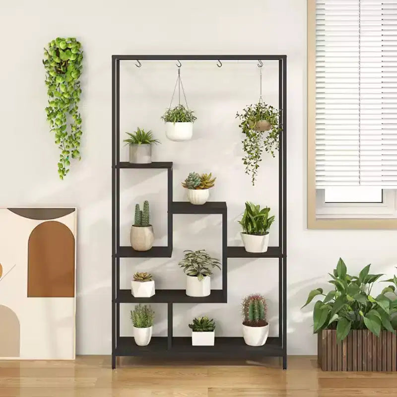 Étagère à plantes haute à 6 niveaux de 180 cm en métal avec 10 crochets de suspension