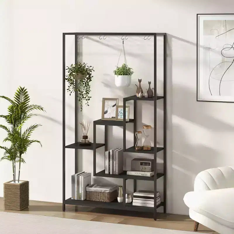 Étagère à plantes haute à 6 niveaux de 180 cm en métal avec 10 crochets de suspension