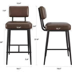 Lot de 2 tabourets de bar, tabourets de bar de 66 cm en similicuir avec dossier, pieds en métal, chaises de bar modernes rembourrées