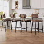 Lot de 2 tabourets de bar, tabourets de bar de 66 cm en similicuir avec dossier, pieds en métal, chaises de bar modernes rembourrées