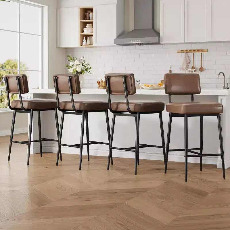 Lot de 2 tabourets de bar, tabourets de bar de 66 cm en similicuir avec dossier, pieds en métal, chaises de bar modernes rembourrées